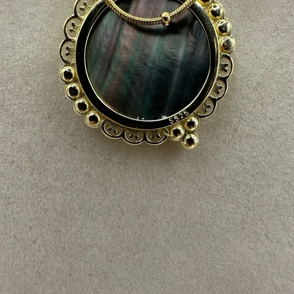 Round Gold Tone Silver 925 and Black Shell Totoro Pendant on Ball Chain - Picture 8 of 9